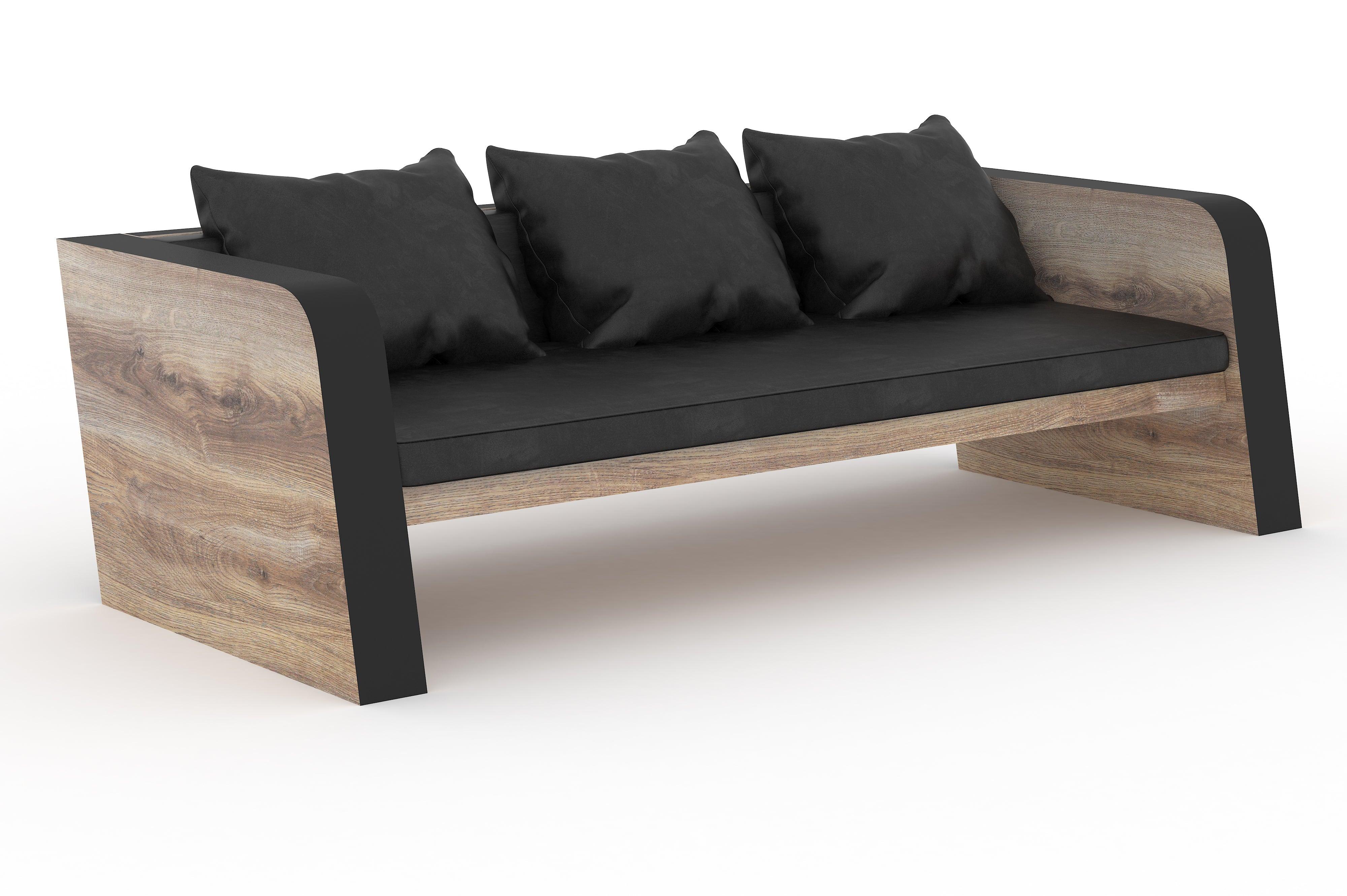 Franco Three Seater Sofa - Warm Oak & Black - Furniture Castle