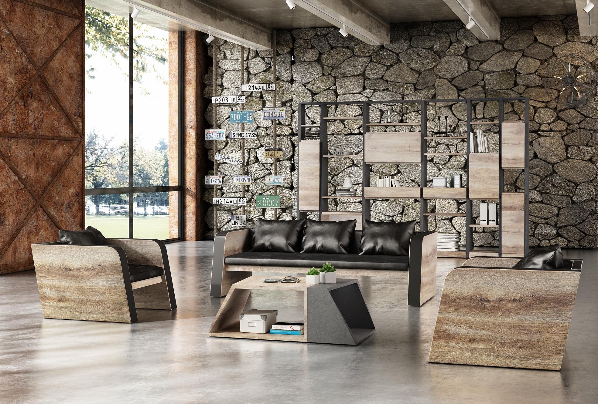 Franco Three Seater Sofa - Warm Oak & Black - Furniture Castle