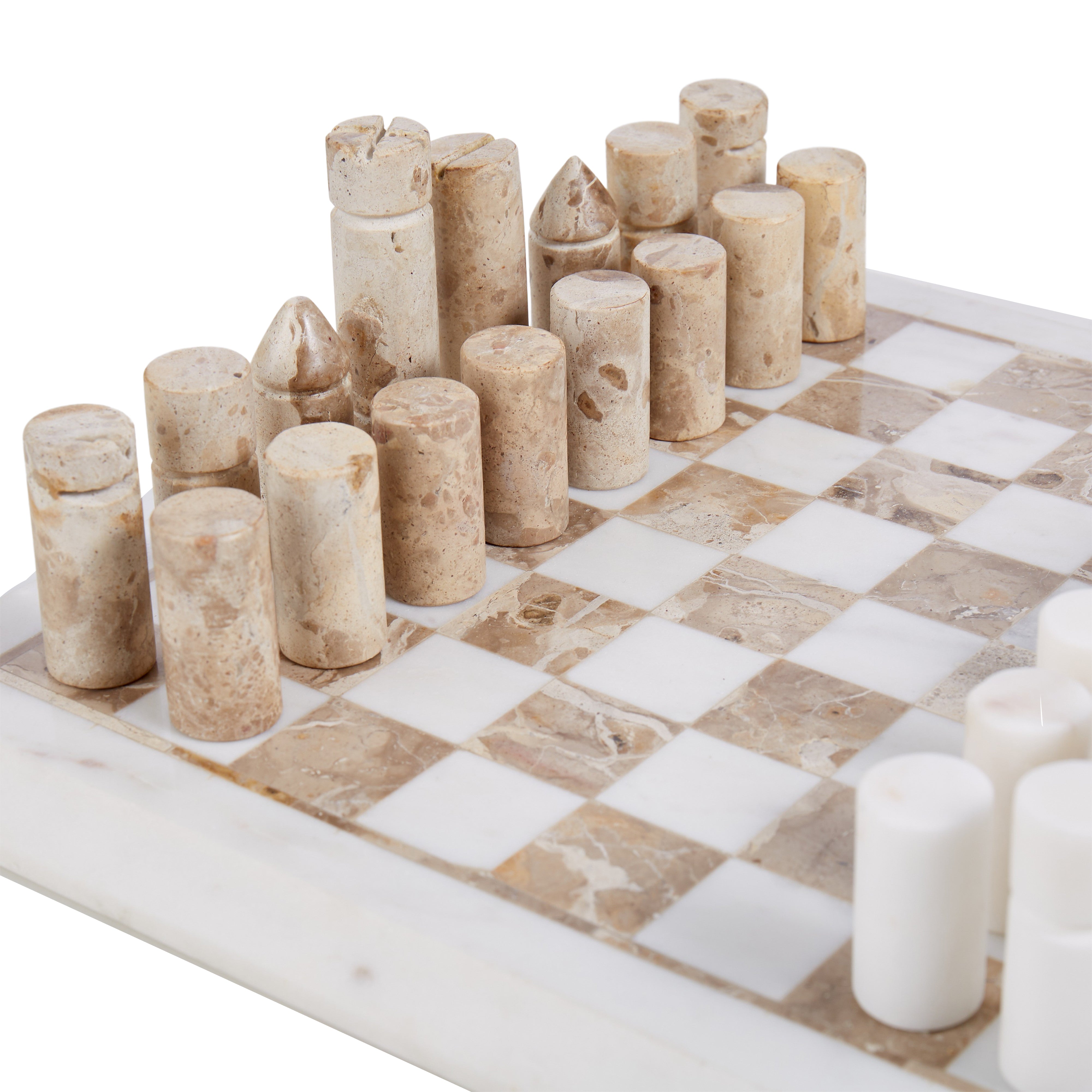 Grand Designs Marble Inlay Chess Set White & Brown 31x31x20cm