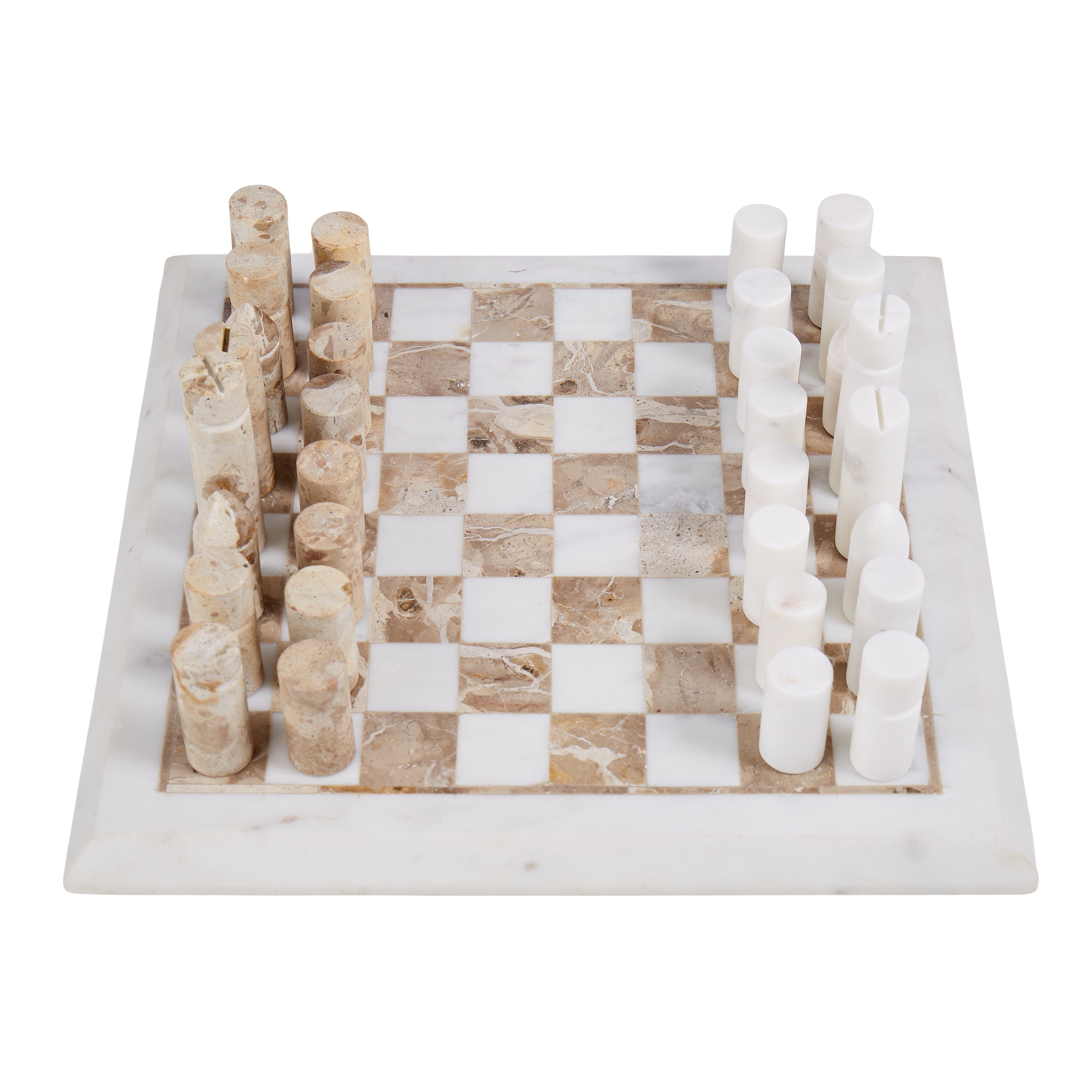 Grand Designs Marble Inlay Chess Set White & Brown 31x31x20cm