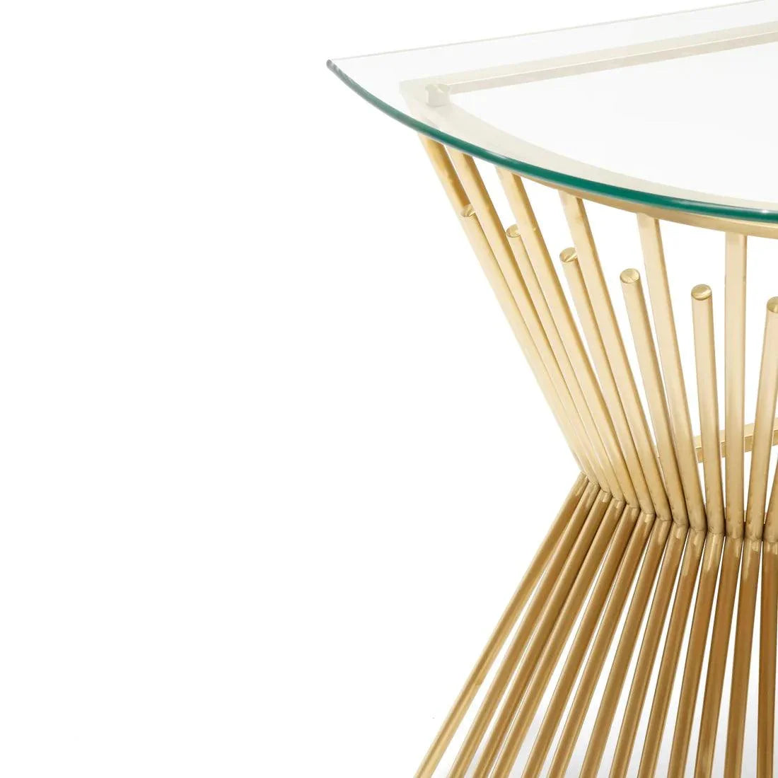 Half Moon Glass Console Table - Brushed Gold Base - Furniture Castle