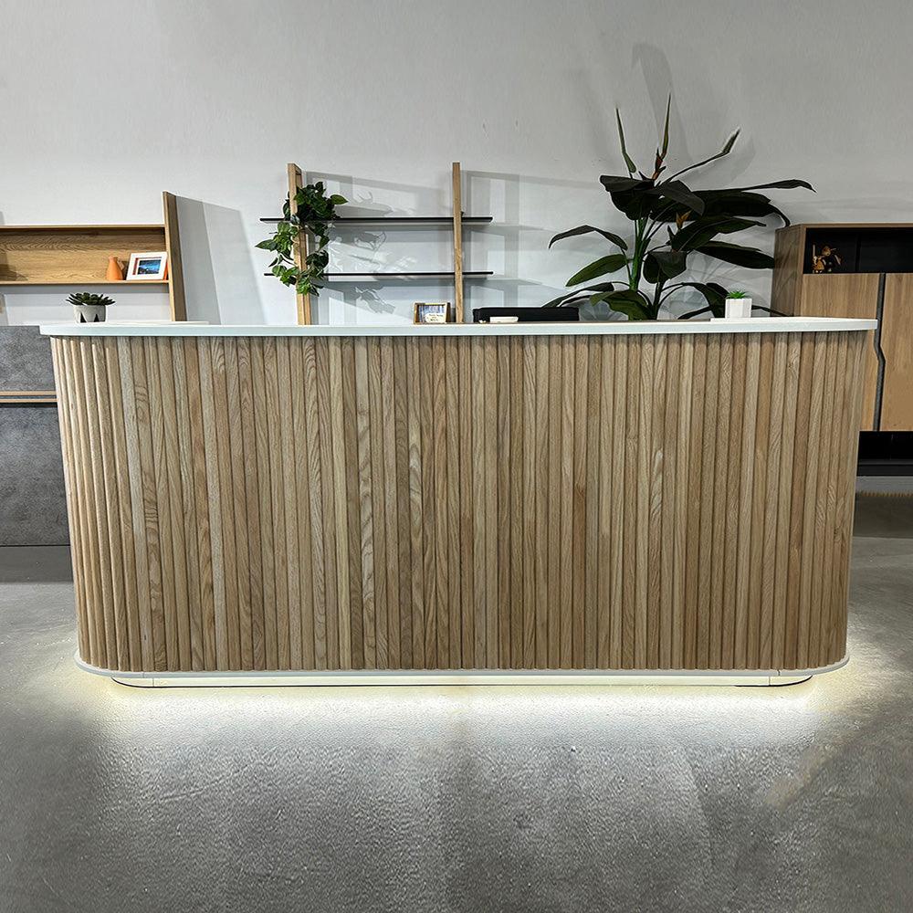 HALO Reception Desk 240cm - Oak & White - Furniture Castle