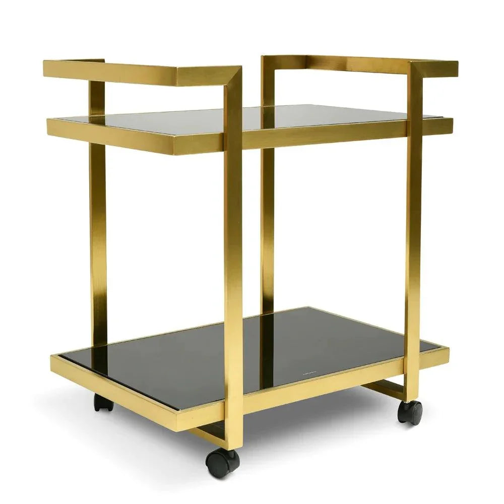 Harvey Tempered Glass Bar Cart- Brushed Gold - Furniture Castle