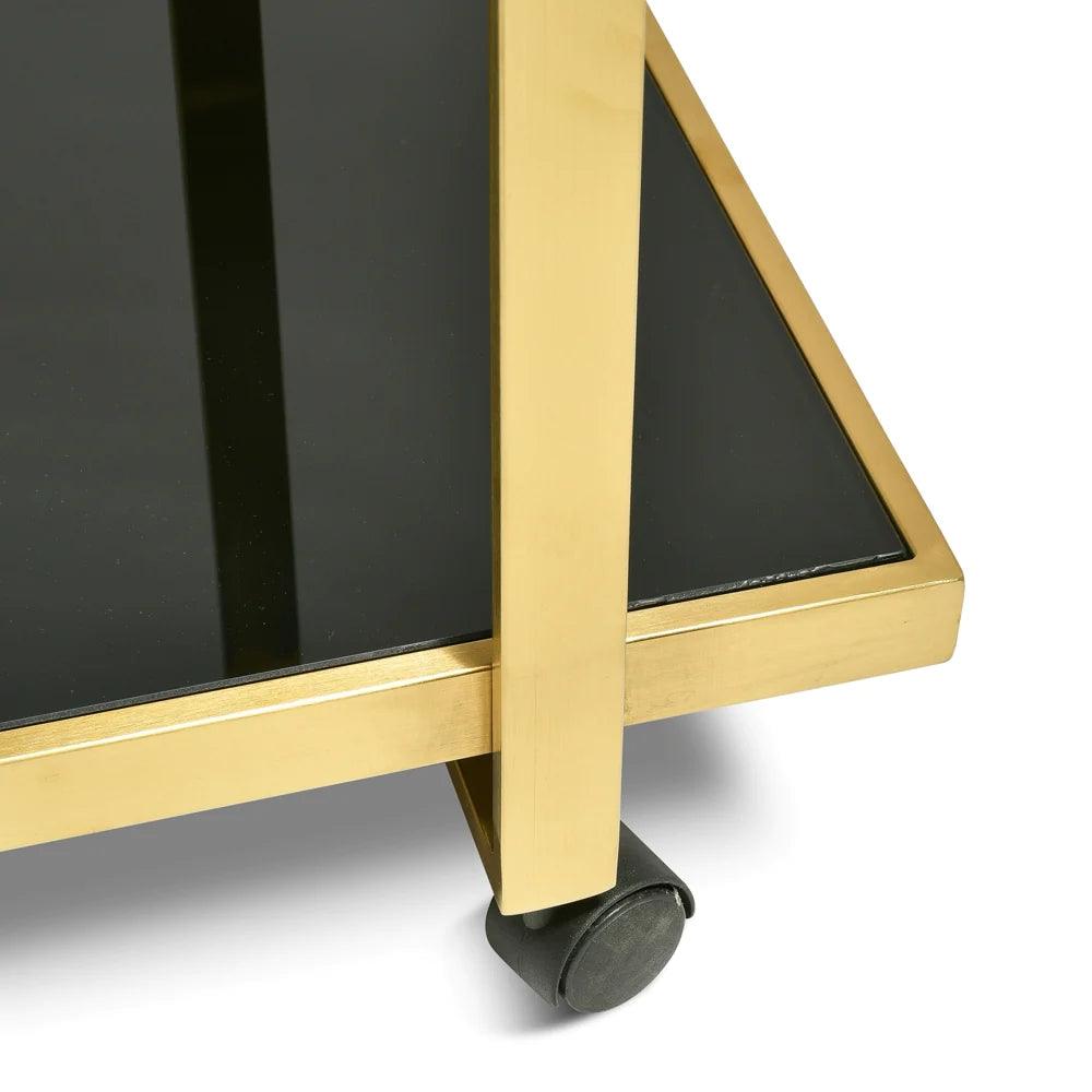 Harvey Tempered Glass Bar Cart- Brushed Gold - Furniture Castle
