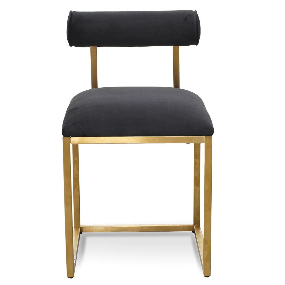 High Occasional Chair In Black Velvet - Brushed Gold Base - Furniture Castle