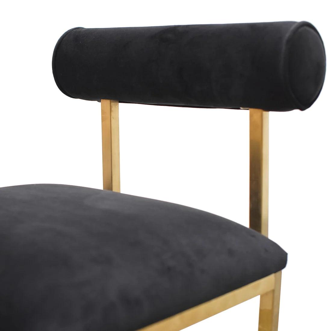 High Occasional Chair In Black Velvet - Brushed Gold Base - Furniture Castle