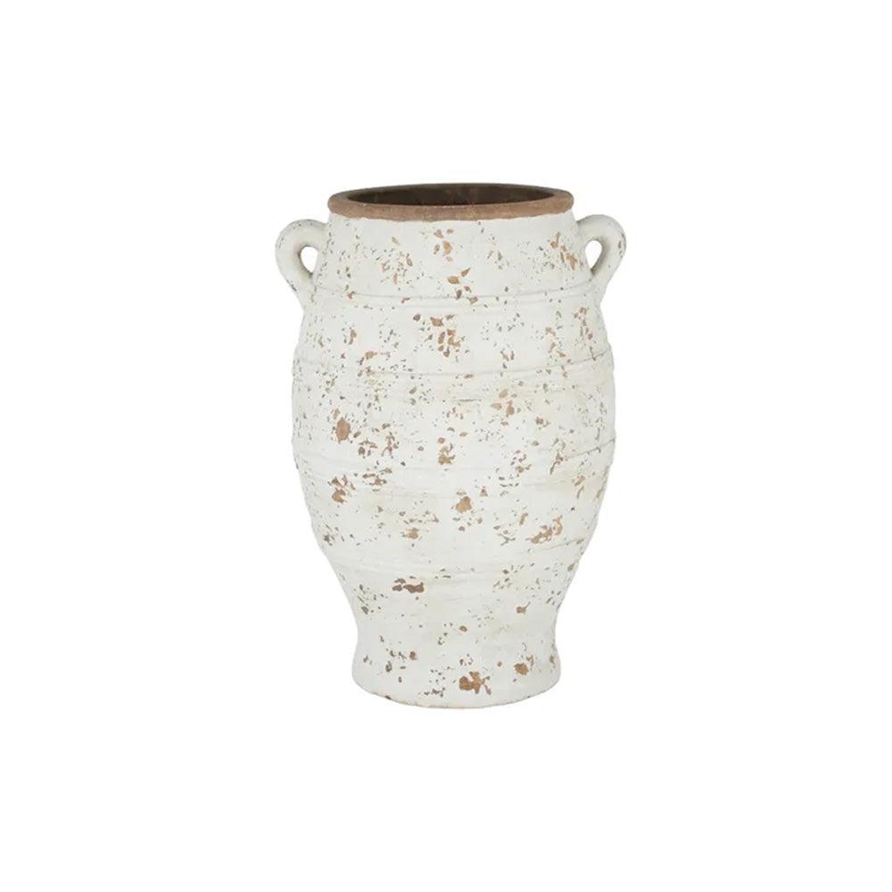Hoopla Terracotta Urn White 33.5x49cm - Furniture Castle
