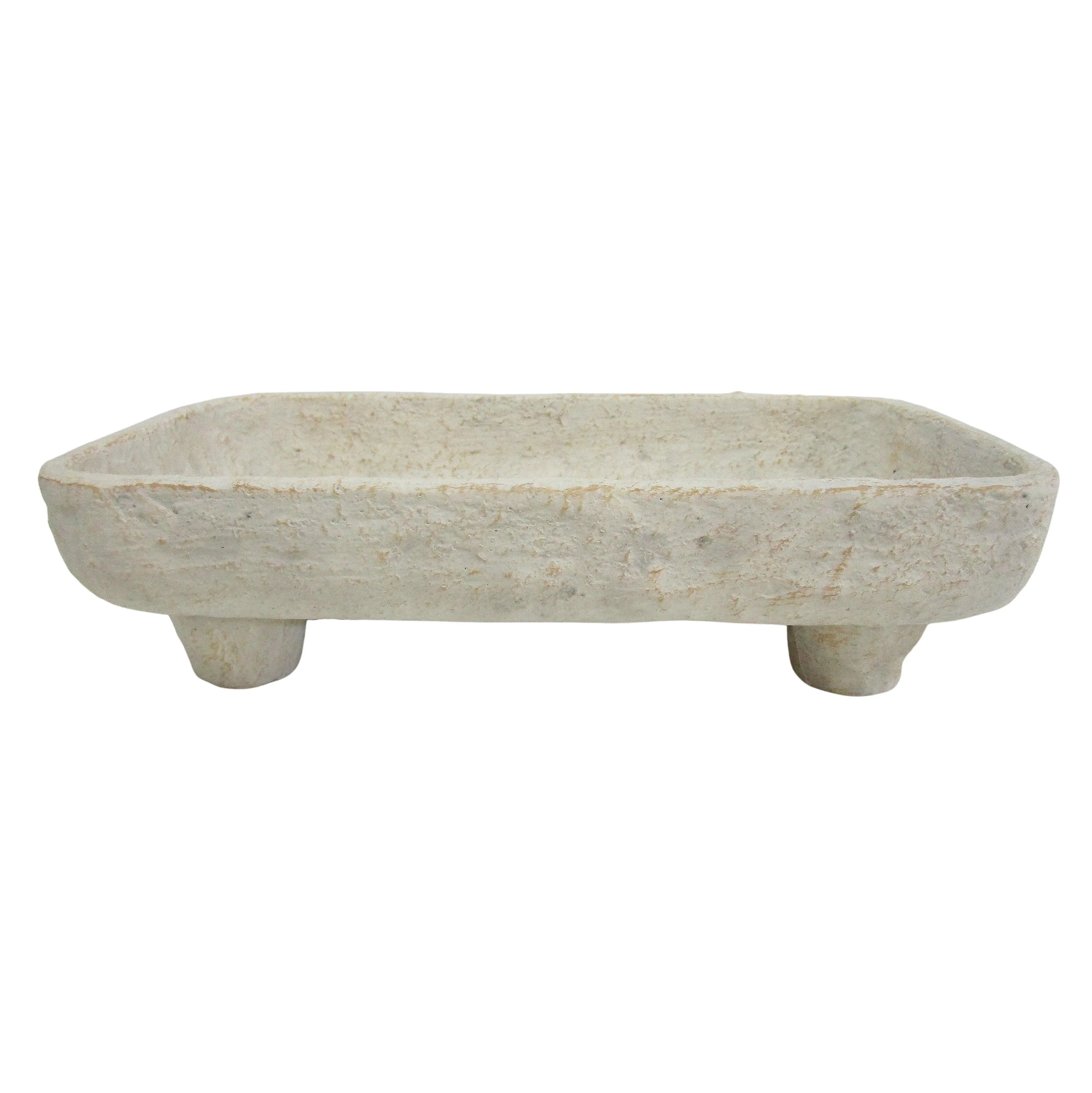 Iconic Textured Footed Tray Cement 36x21x10cm - Furniture Castle