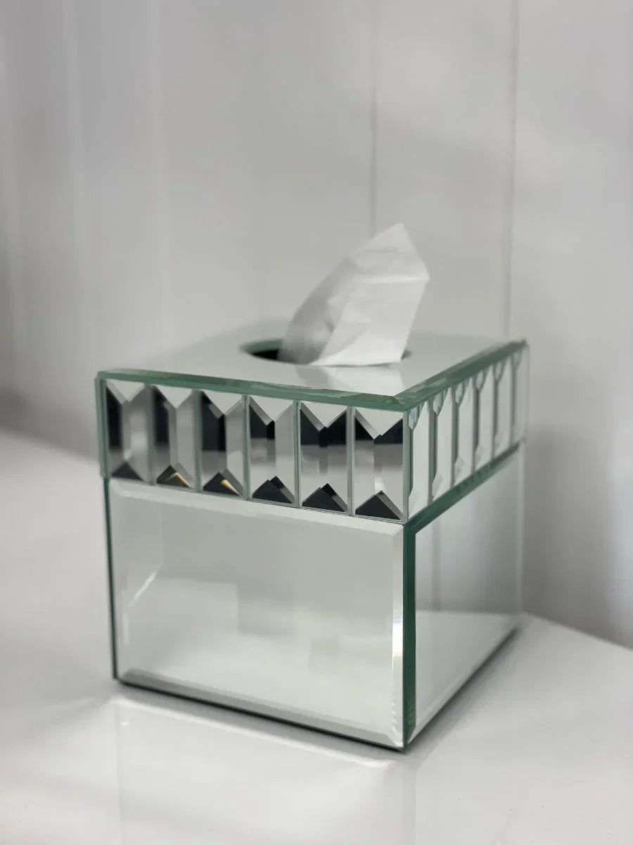 Tissue Box Cube Faced in Mirror Glass 15x15cm