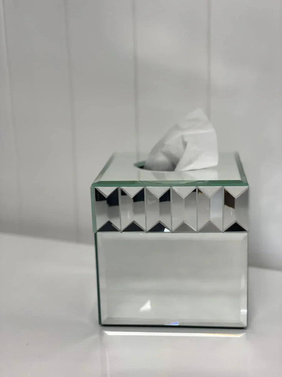 Tissue Box Cube Faced in Mirror Glass 15x15cm