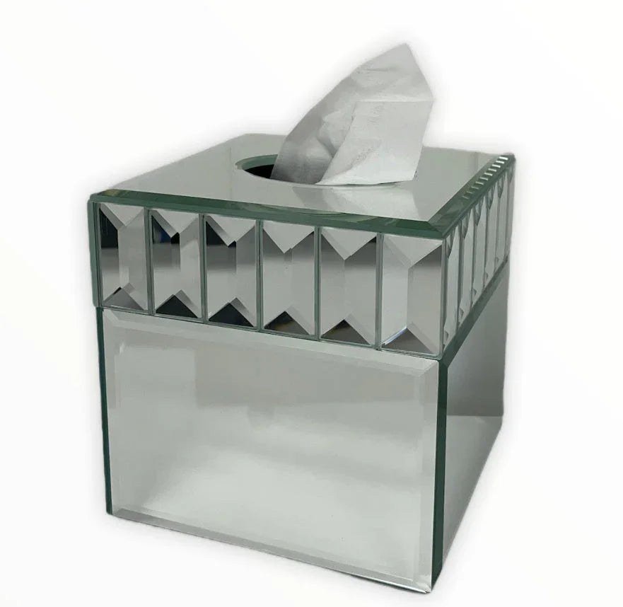 Tissue Box Cube Faced in Mirror Glass 15x15cm