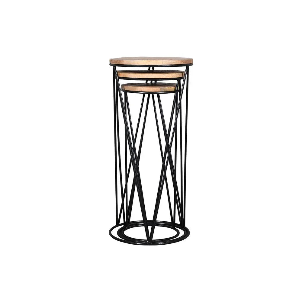 Julian Stool Set Of 3 Round Gold & Black - Furniture Castle