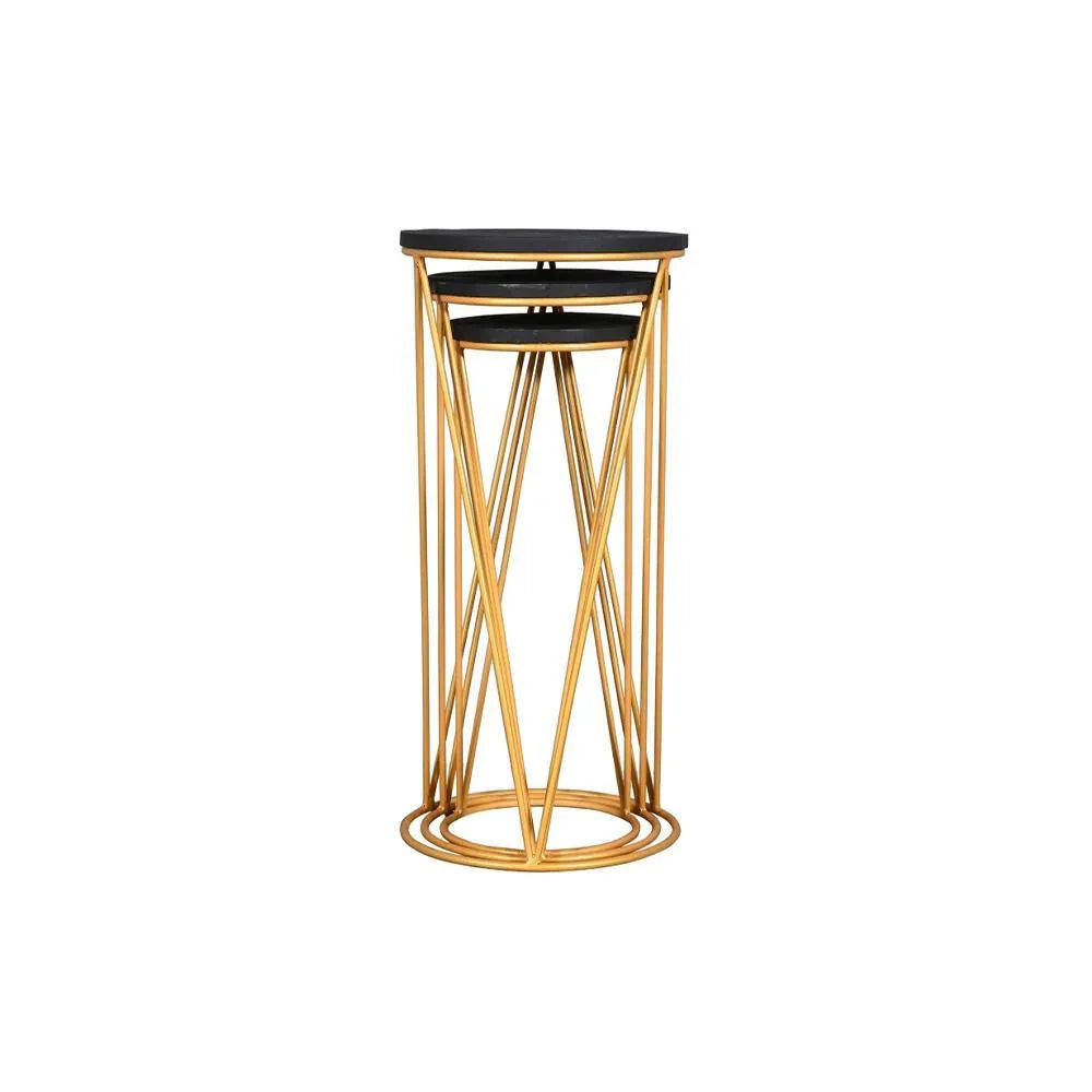 Julian Stool Set Of 3 Round Gold & Black - Furniture Castle
