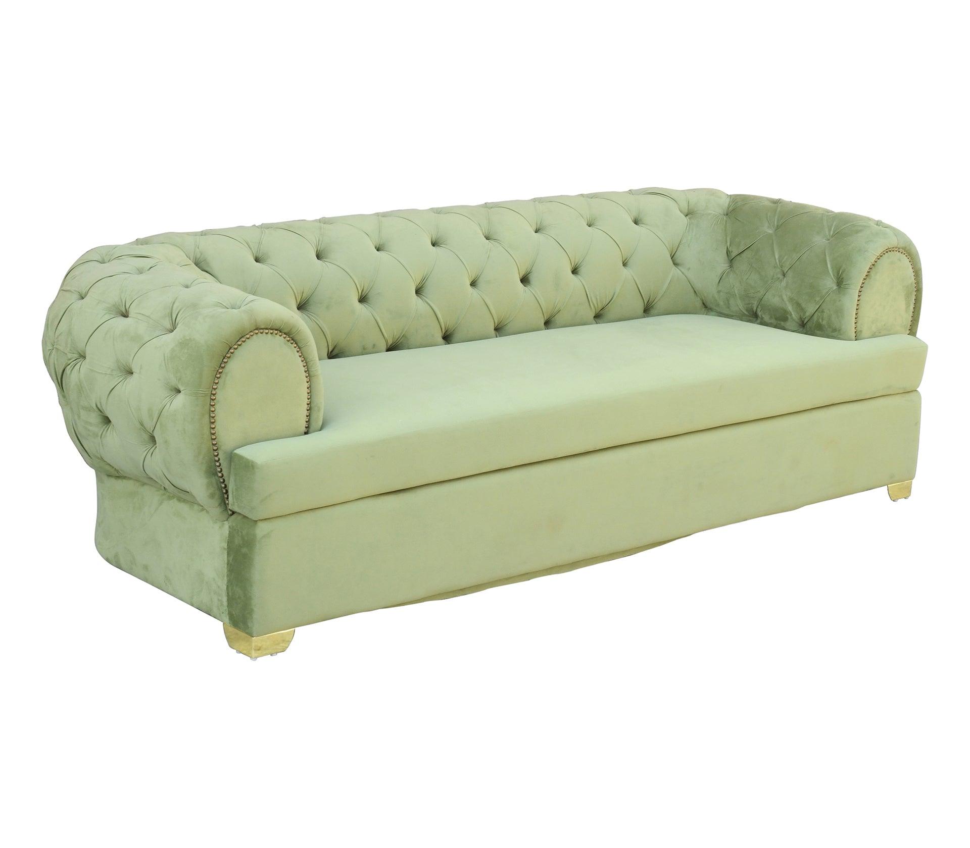 Katrina Pistachio Sofa Set 3+1+1 With Golden Legs - Furniture Castle