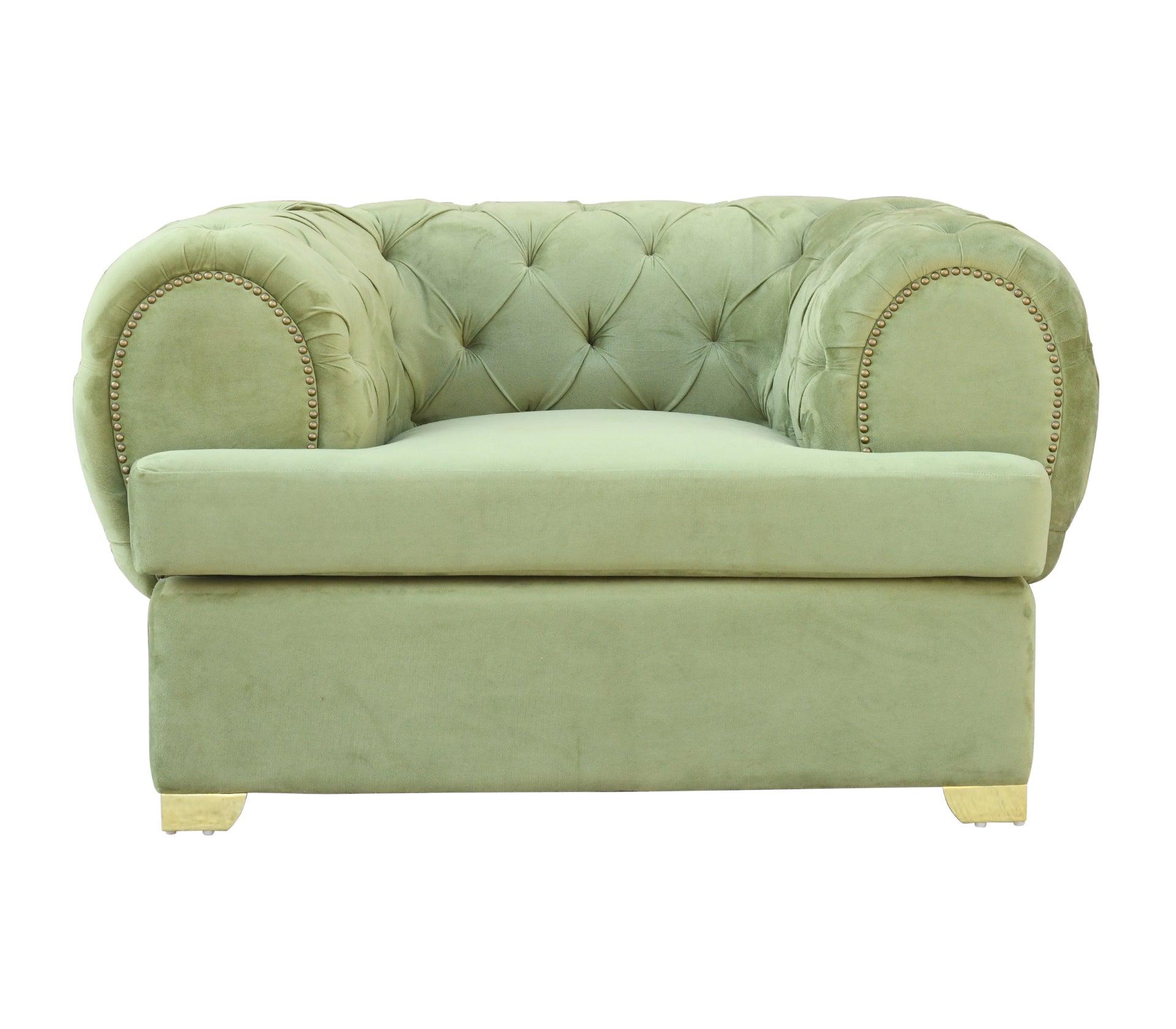 Katrina Pistachio Sofa Set 3+1+1 With Golden Legs - Furniture Castle