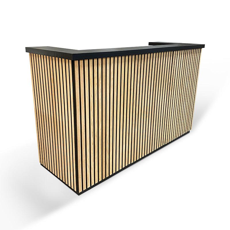 KENTO Reception Desk 180cm - Timber Slat Acoustic Black & Oak - Furniture Castle