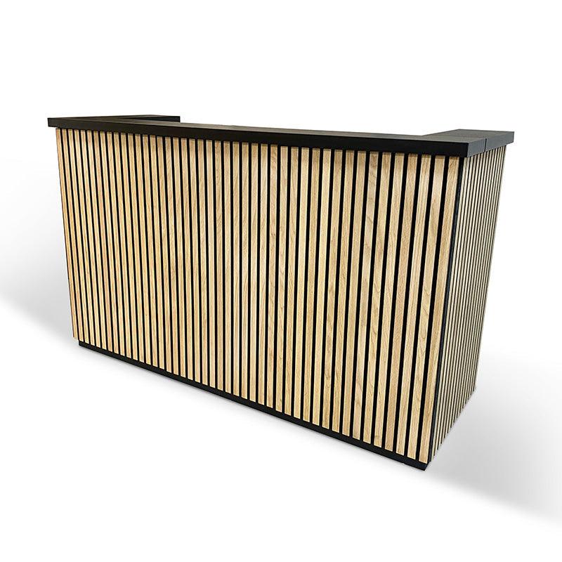 KENTO Reception Desk 180cm - Timber Slat Acoustic Black & Oak - Furniture Castle