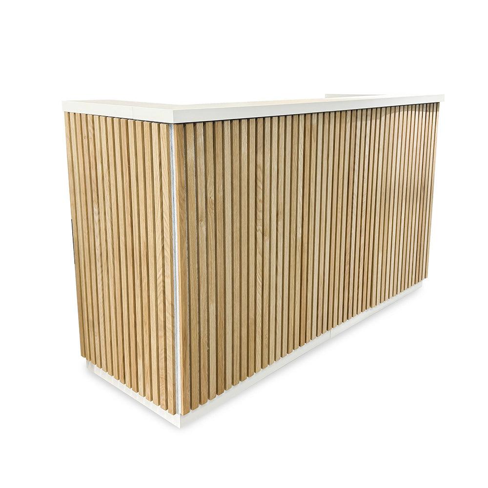 KENTO Reception Desk 180cm - White & Oak Timber Slat Acoustic - Furniture Castle