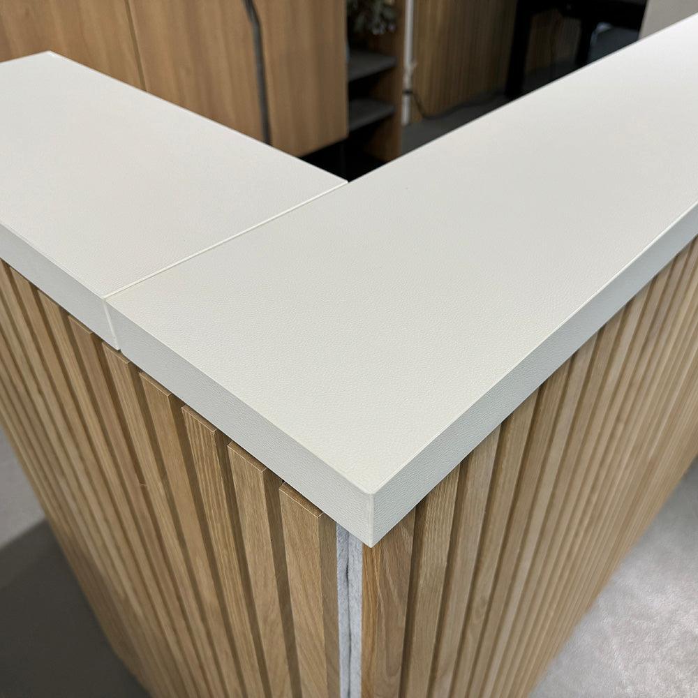 KENTO Reception Desk 180cm - White & Oak Timber Slat Acoustic - Furniture Castle