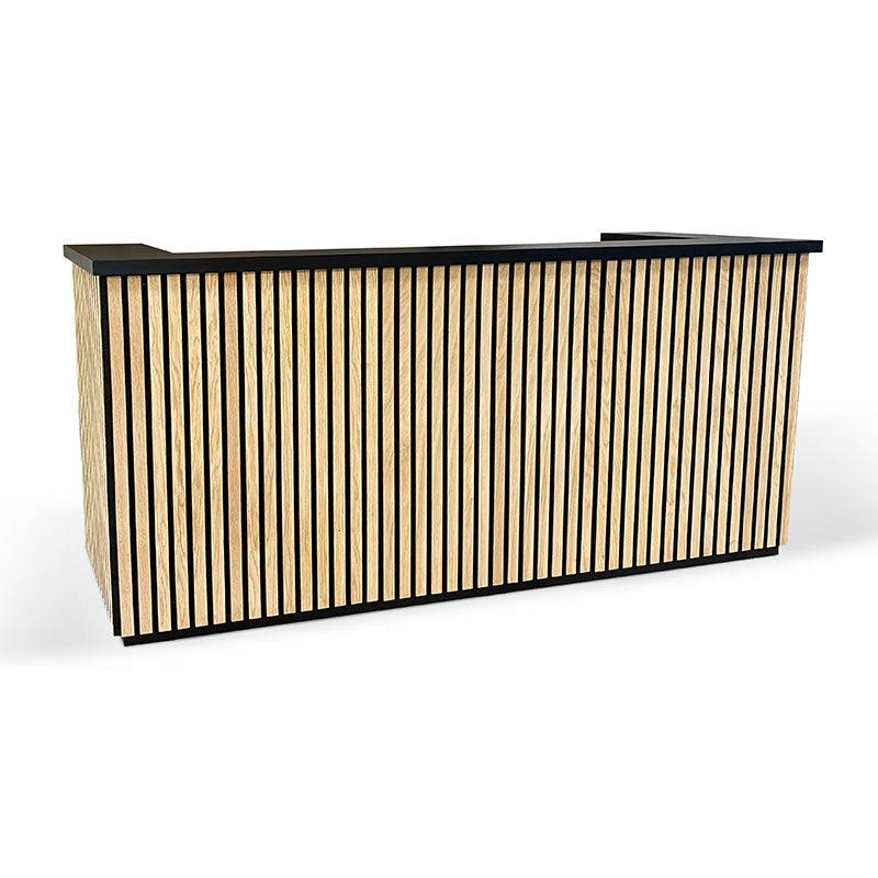 KENTO Reception Desk 240cm - Timber Slat Acoustic Black & Oak - Furniture Castle