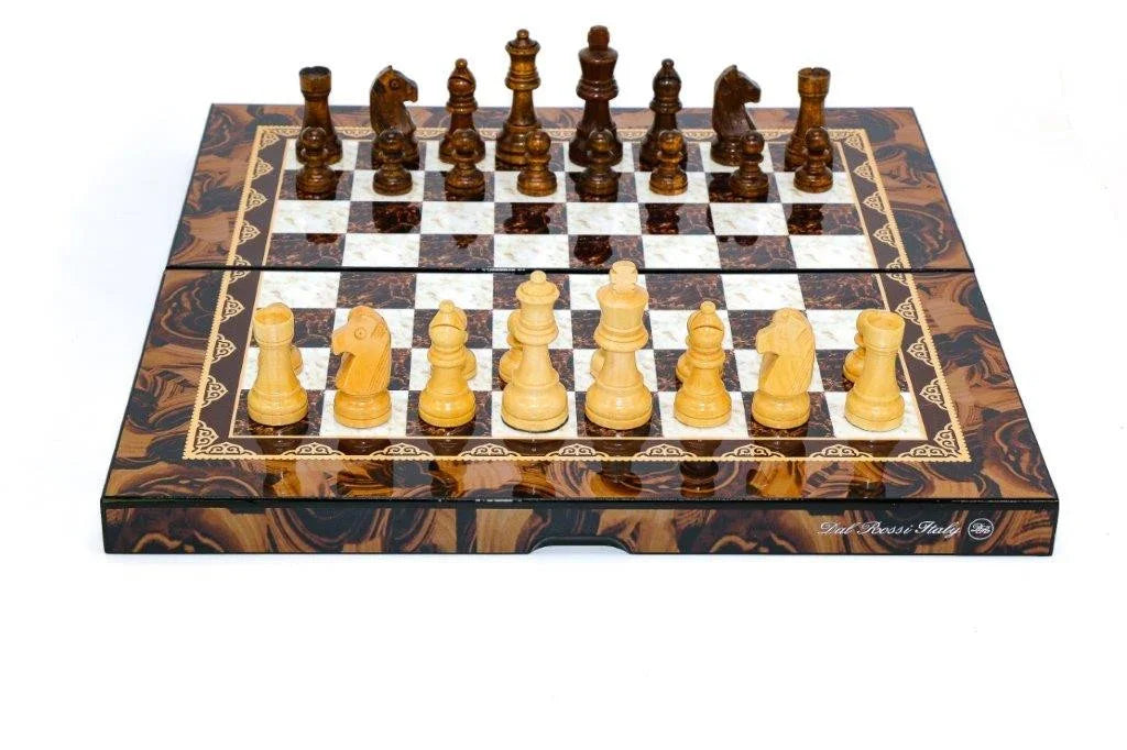 Dal Rossi Mosaic Finish Folding Chess Set, 16″