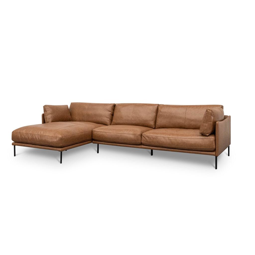 LC8592-KSO 4 Seater Left Chaise Leather Sofa - Caramel Brown - Furniture Castle