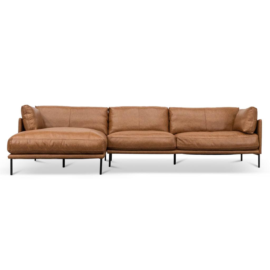 LC8592-KSO 4 Seater Left Chaise Leather Sofa - Caramel Brown - Furniture Castle