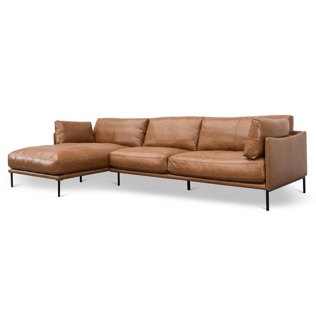 LC8592-KSO 4 Seater Left Chaise Leather Sofa - Caramel Brown - Furniture Castle