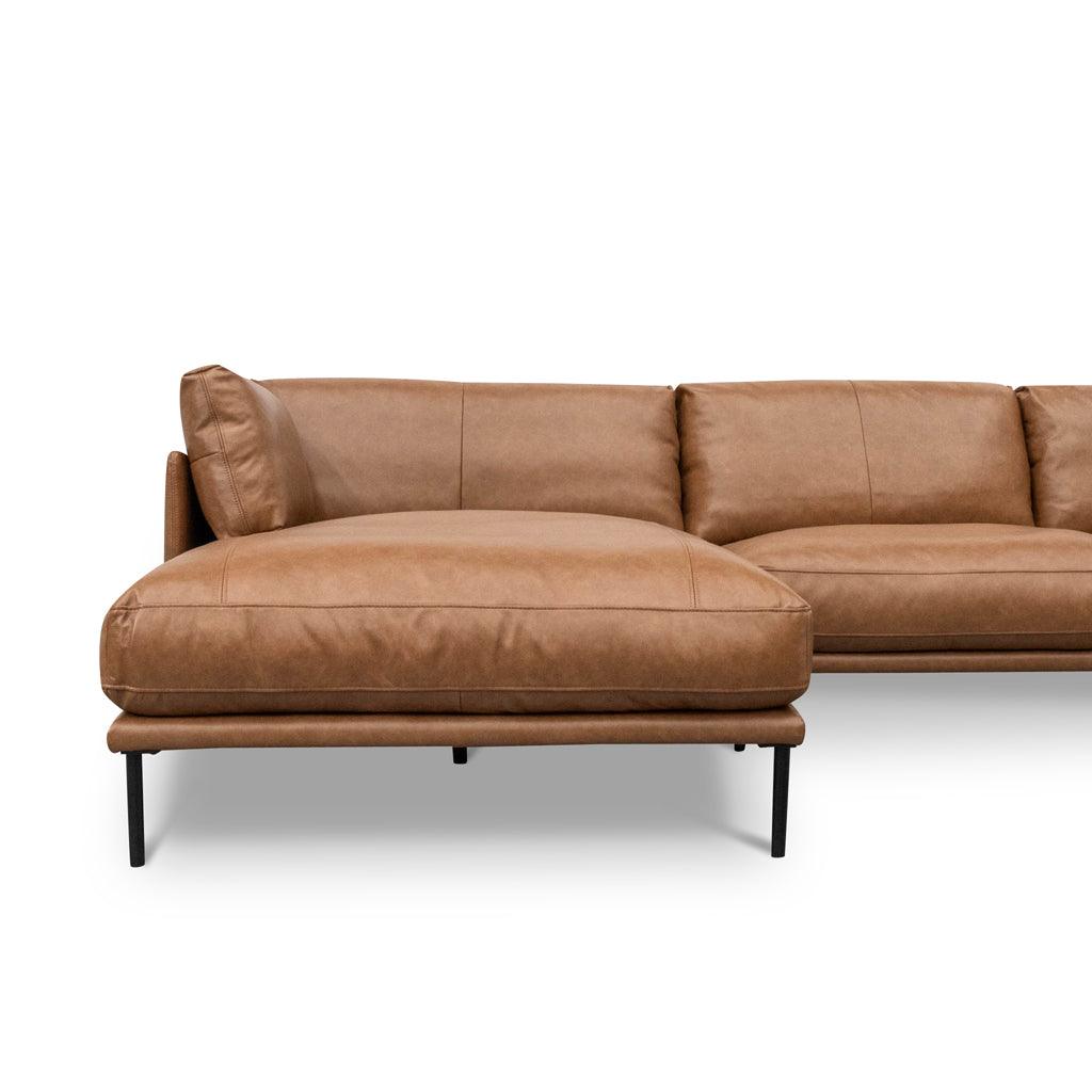 LC8592-KSO 4 Seater Left Chaise Leather Sofa - Caramel Brown - Furniture Castle