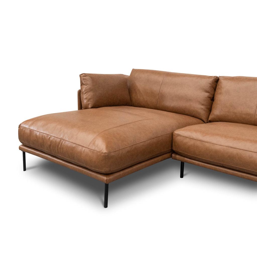 LC8592-KSO 4 Seater Left Chaise Leather Sofa - Caramel Brown - Furniture Castle