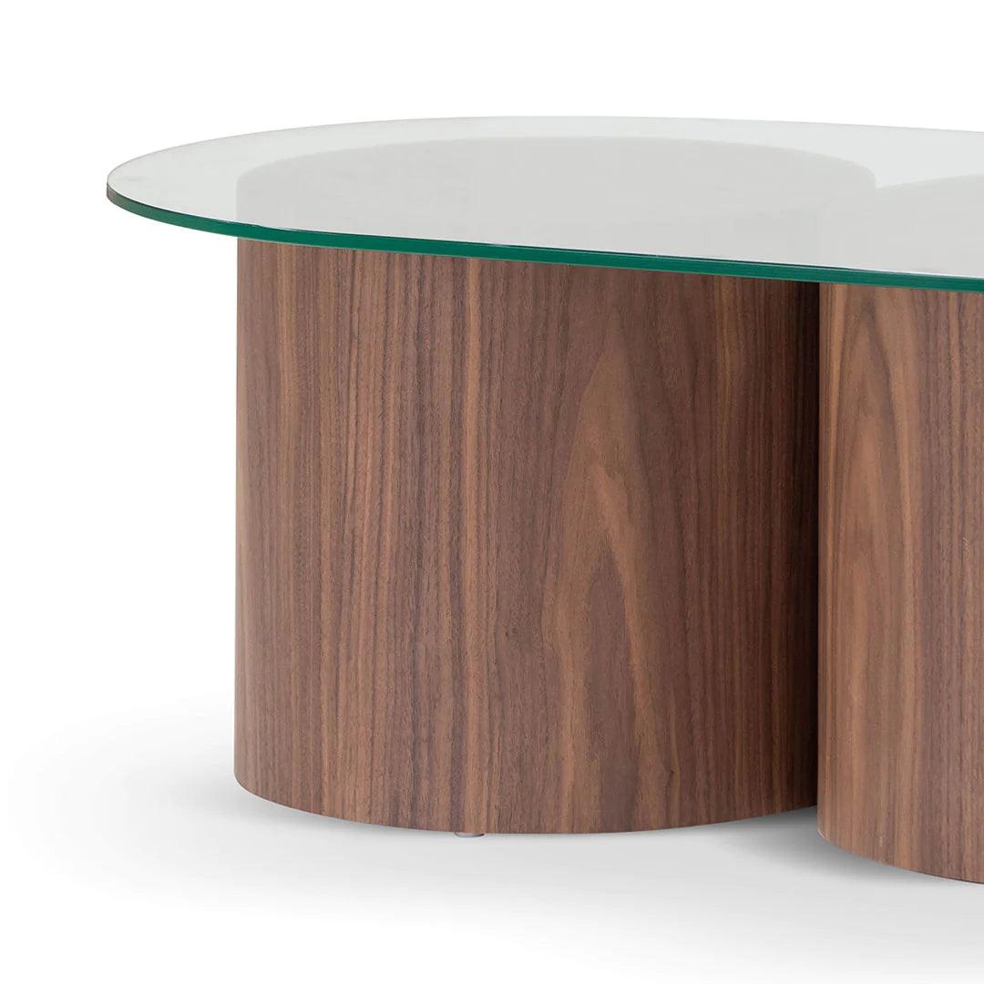 Leo Trio Block 1.4m Oval Glass Coffee Table - Walnut - Furniture Castle