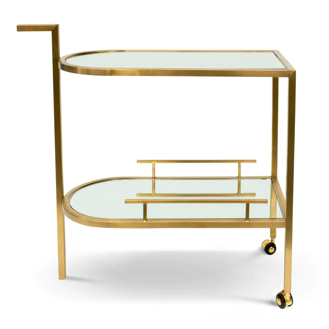 Litt Bar Cart - Mirror and Gold Base - Furniture Castle