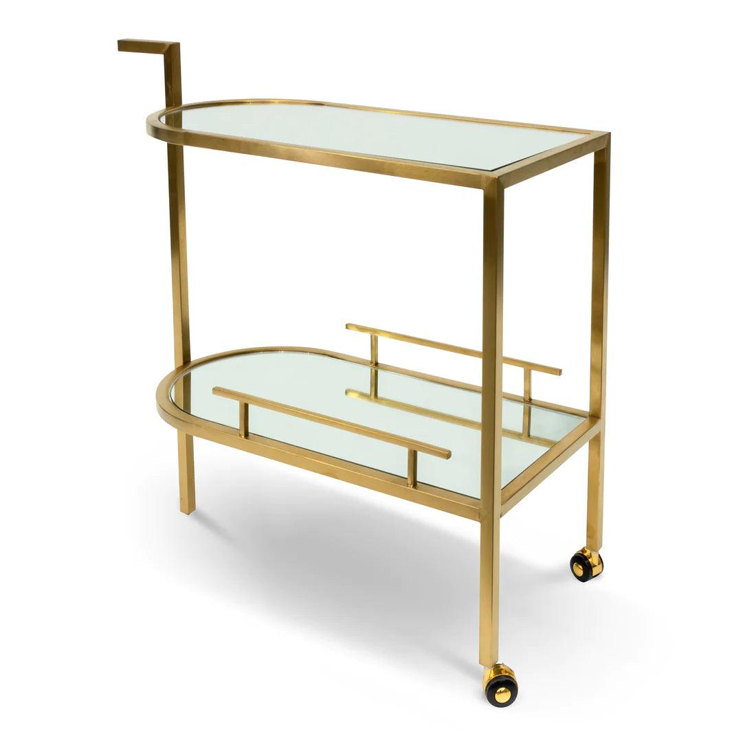 Litt Bar Cart - Mirror and Gold Base - Furniture Castle