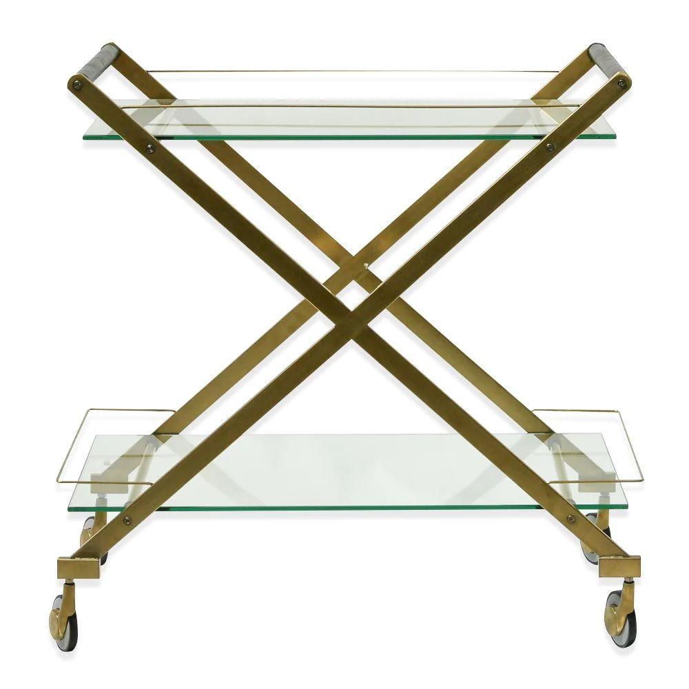 Louis Glass Bar Cart Brushed Gold - Furniture Castle