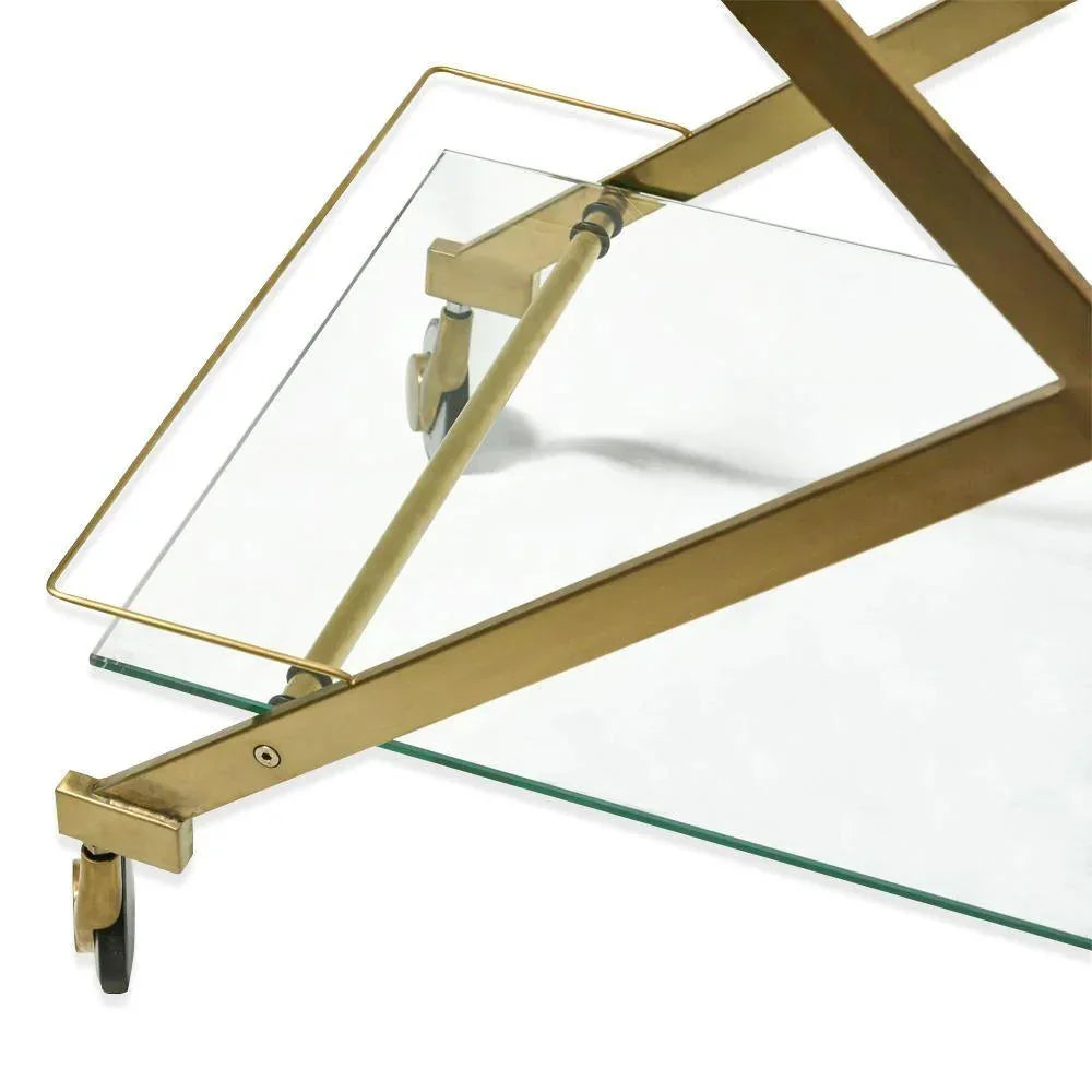 Louis Glass Bar Cart Brushed Gold - Furniture Castle