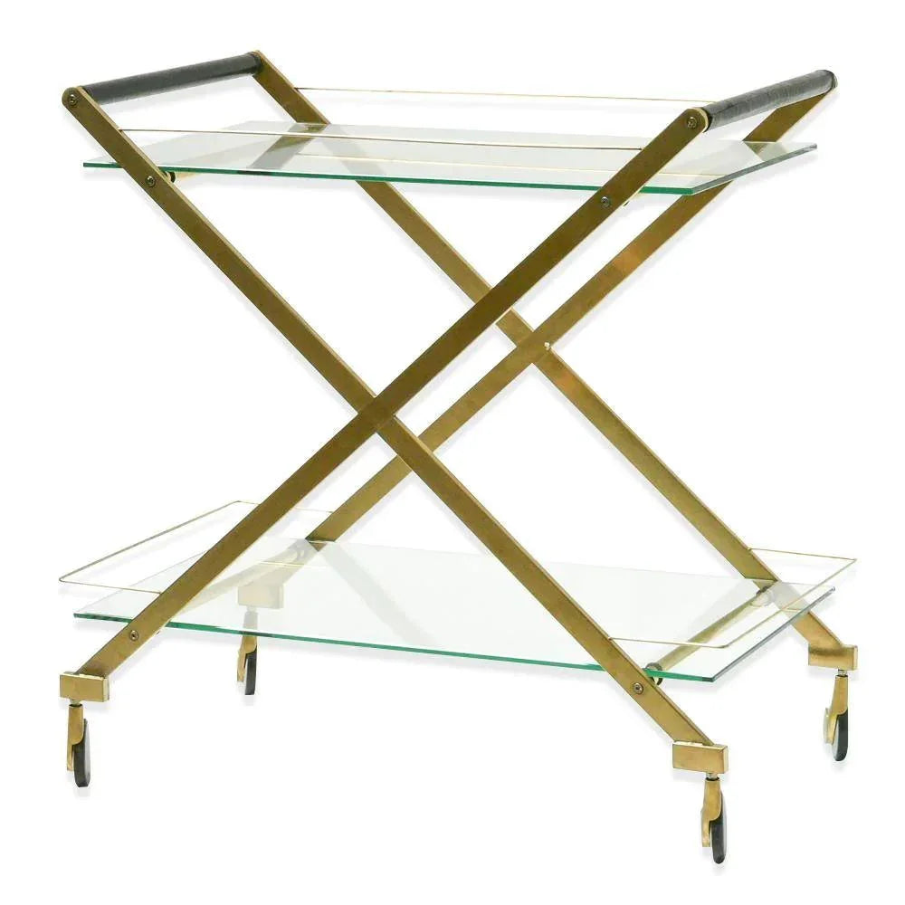 Louis Glass Bar Cart Brushed Gold - Furniture Castle