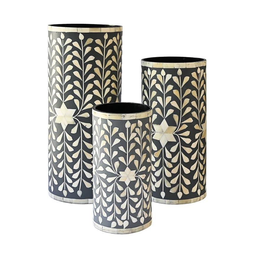 Maverick Inlay Vase (set of 3) - Grey - Furniture Castle