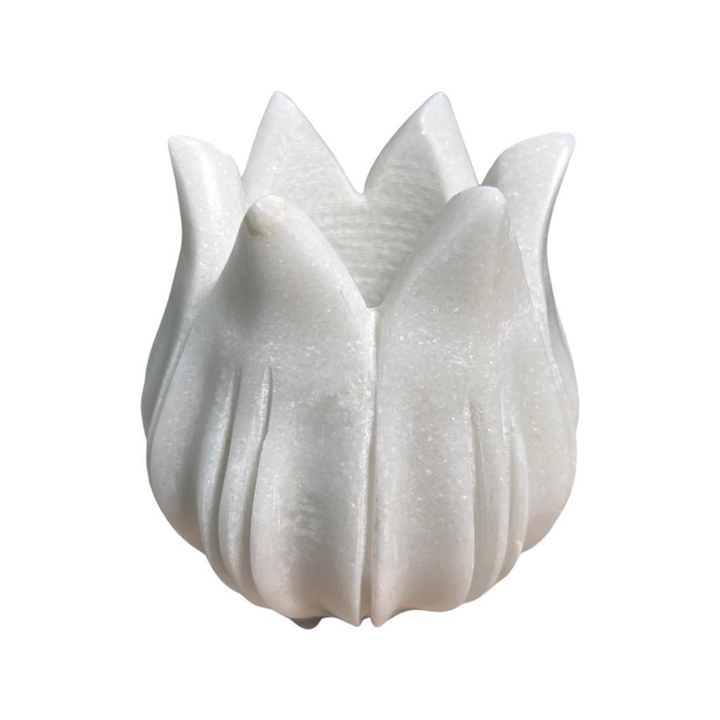 Maverick Marble Lotus Bowl - White - Furniture Castle