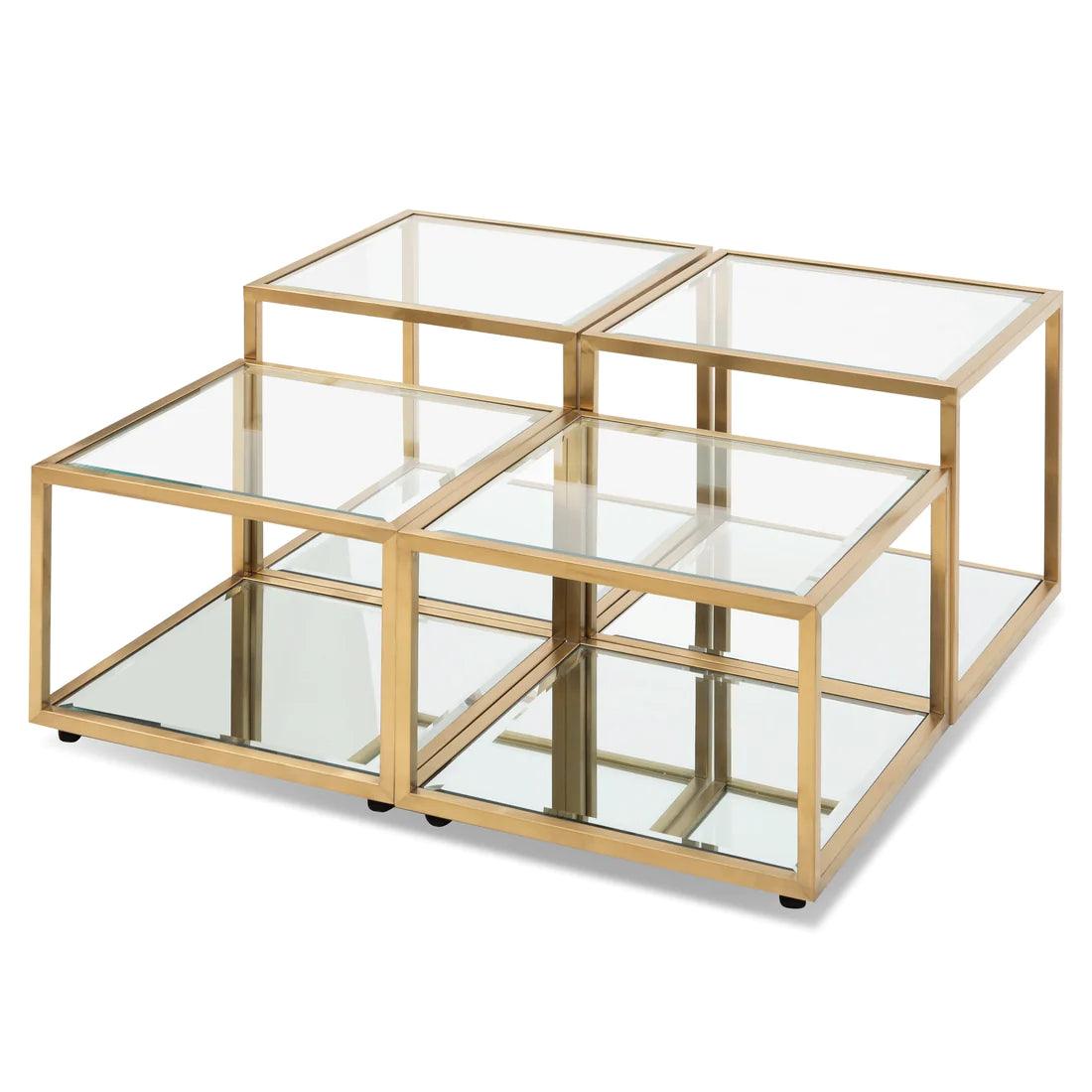 Melo 100cm Glass Coffee Table - Brushed Gold Base (Set of 4) - Furniture Castle