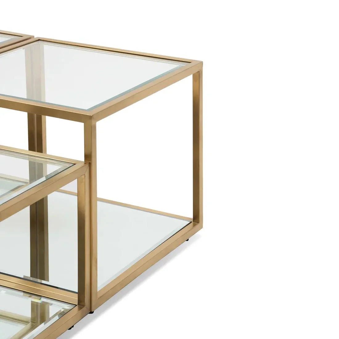 Melo 100cm Glass Coffee Table - Brushed Gold Base (Set of 4) - Furniture Castle