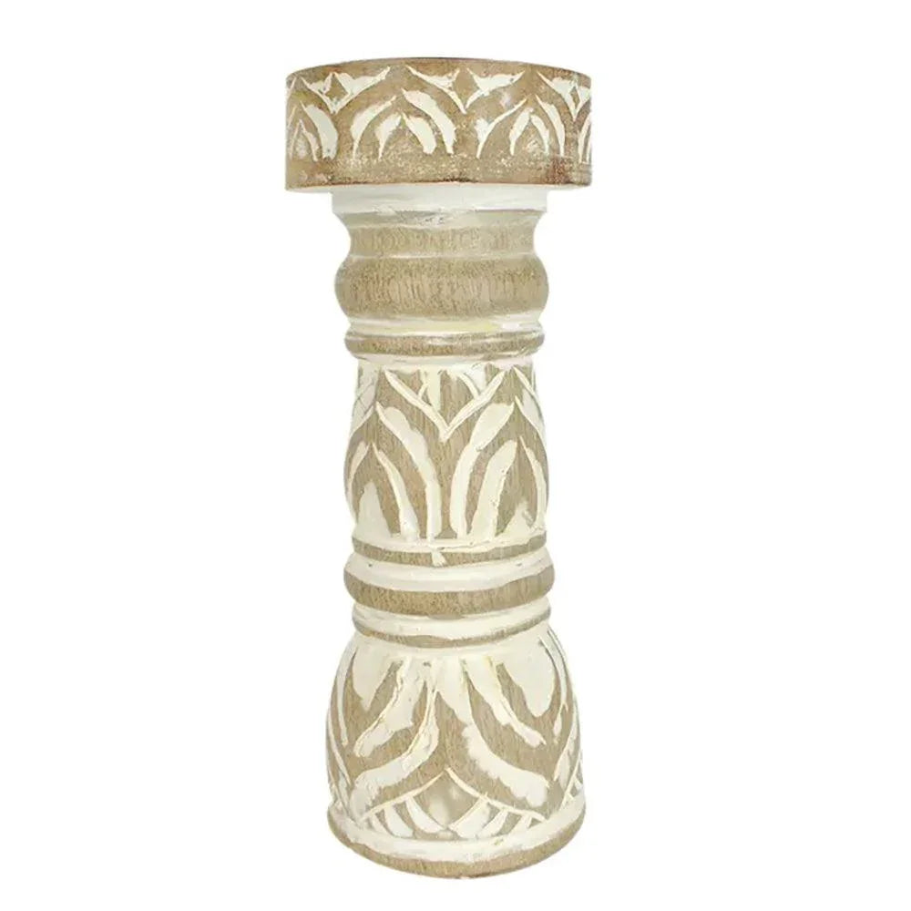 Nyala Wood Candleholder 12x30cm Natural/White - Furniture Castle