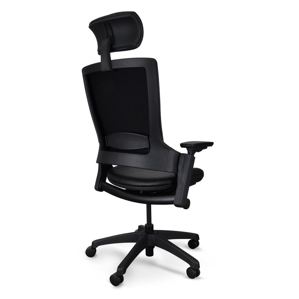 OC2151-UN-HD2155-UN Ergonomic Leather Office Chair With Head Rest - Black - Furniture Castle