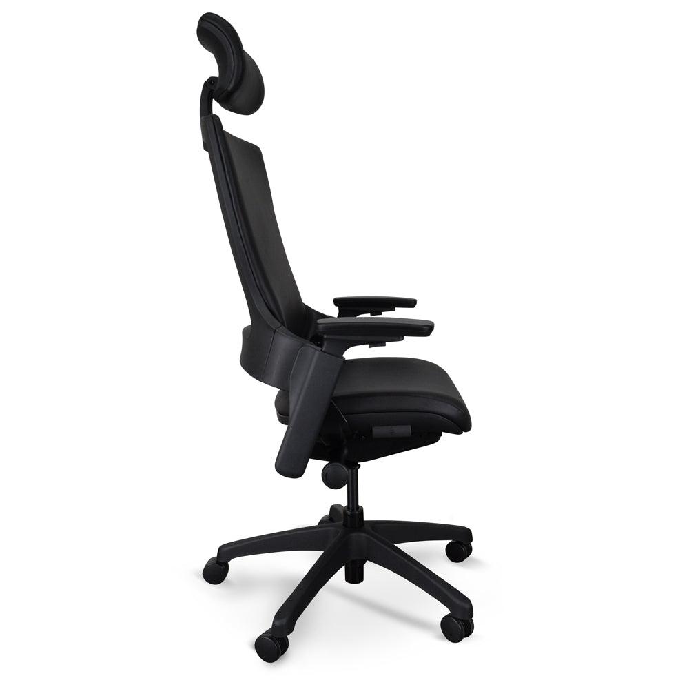 OC2151-UN-HD2155-UN Ergonomic Leather Office Chair With Head Rest - Black - Furniture Castle
