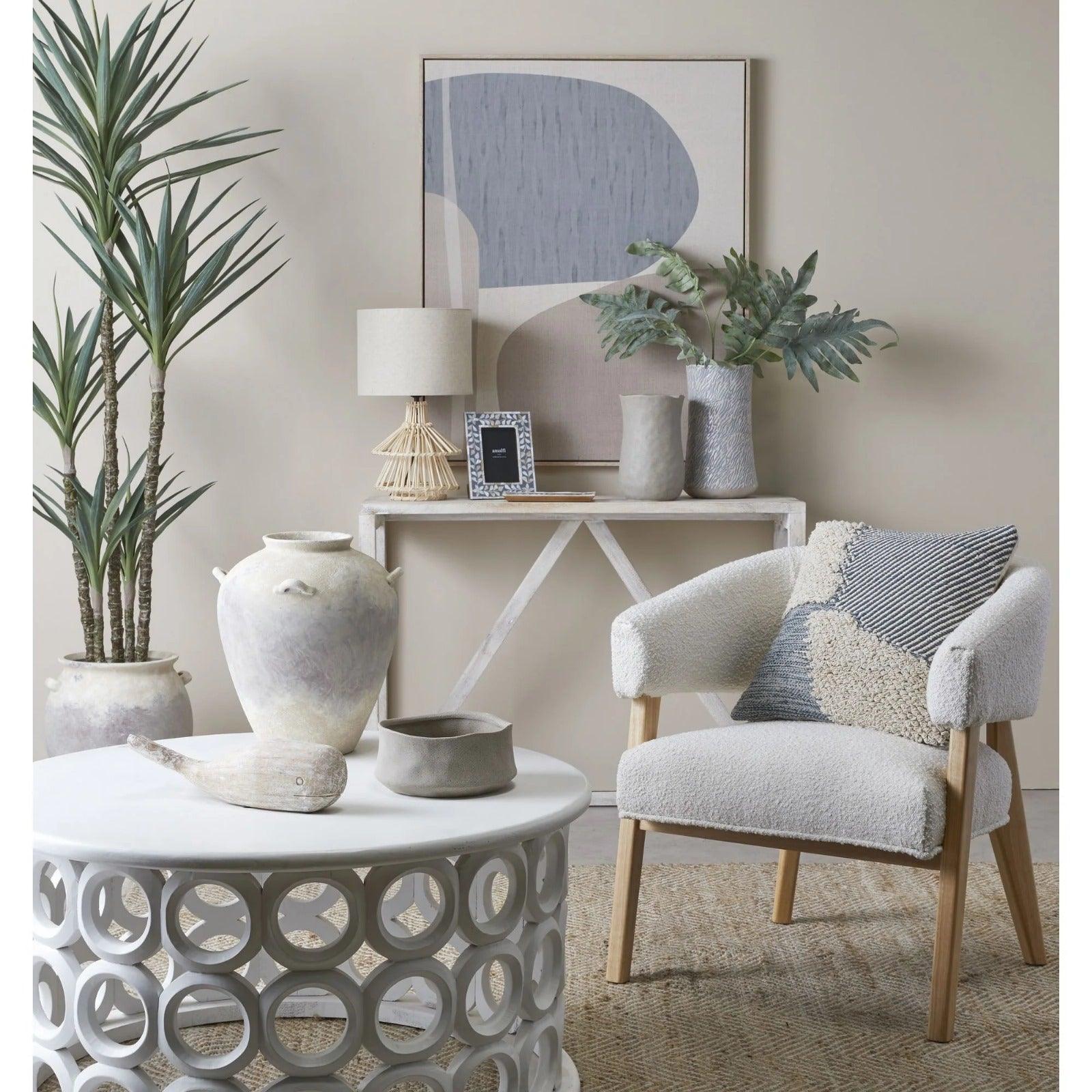 Olsen Arm Chair fabric and Timber White 68.5x64x75.5cm - Furniture Castle
