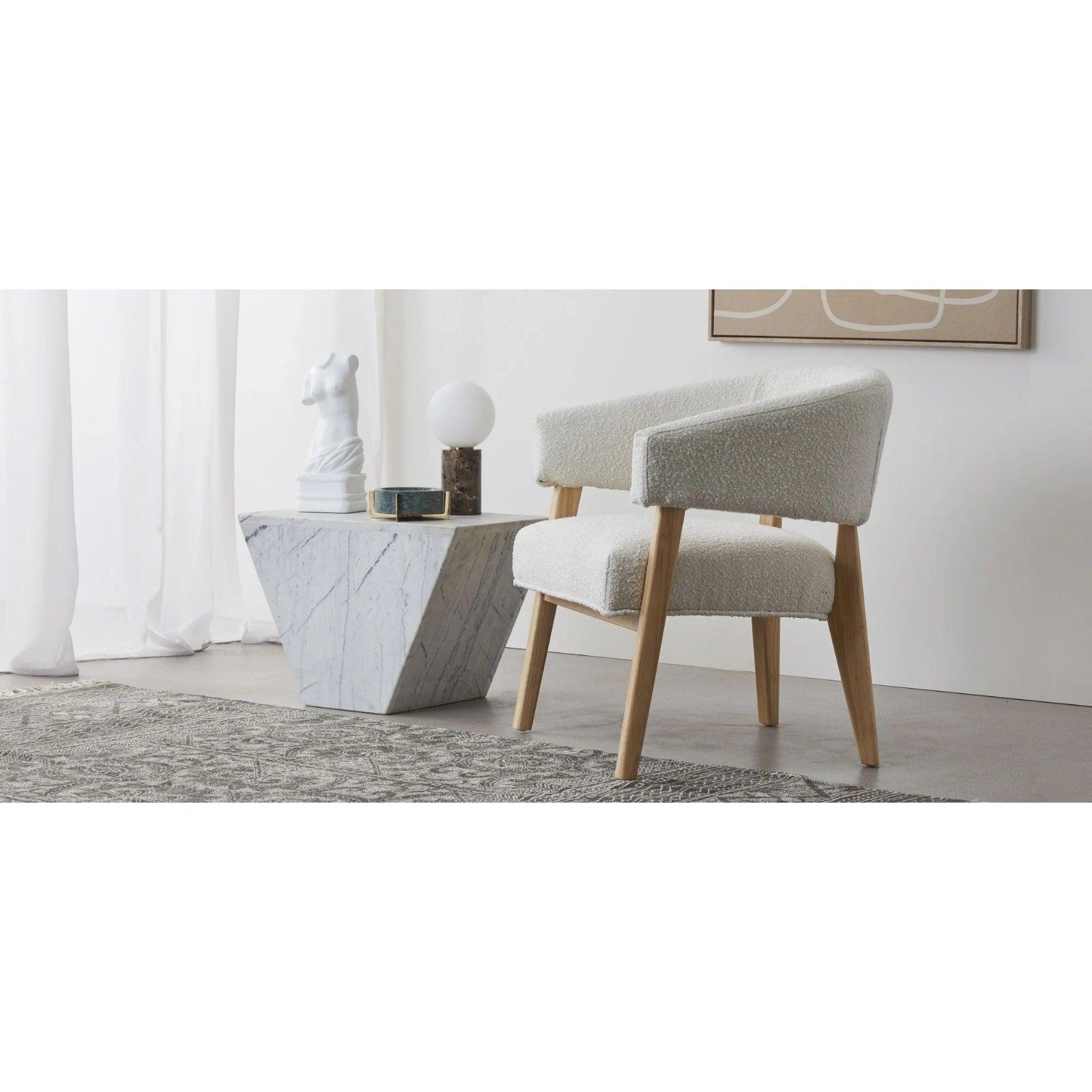 Olsen Arm Chair fabric and Timber White 68.5x64x75.5cm - Furniture Castle