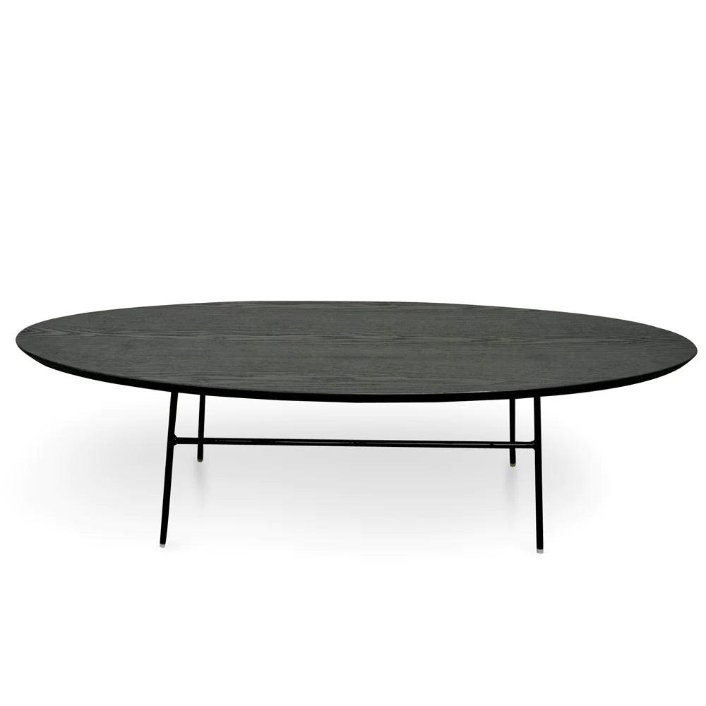 Oval 117.5cm Coffee Table - Black Ash Veneer - Black Legs - Furniture Castle