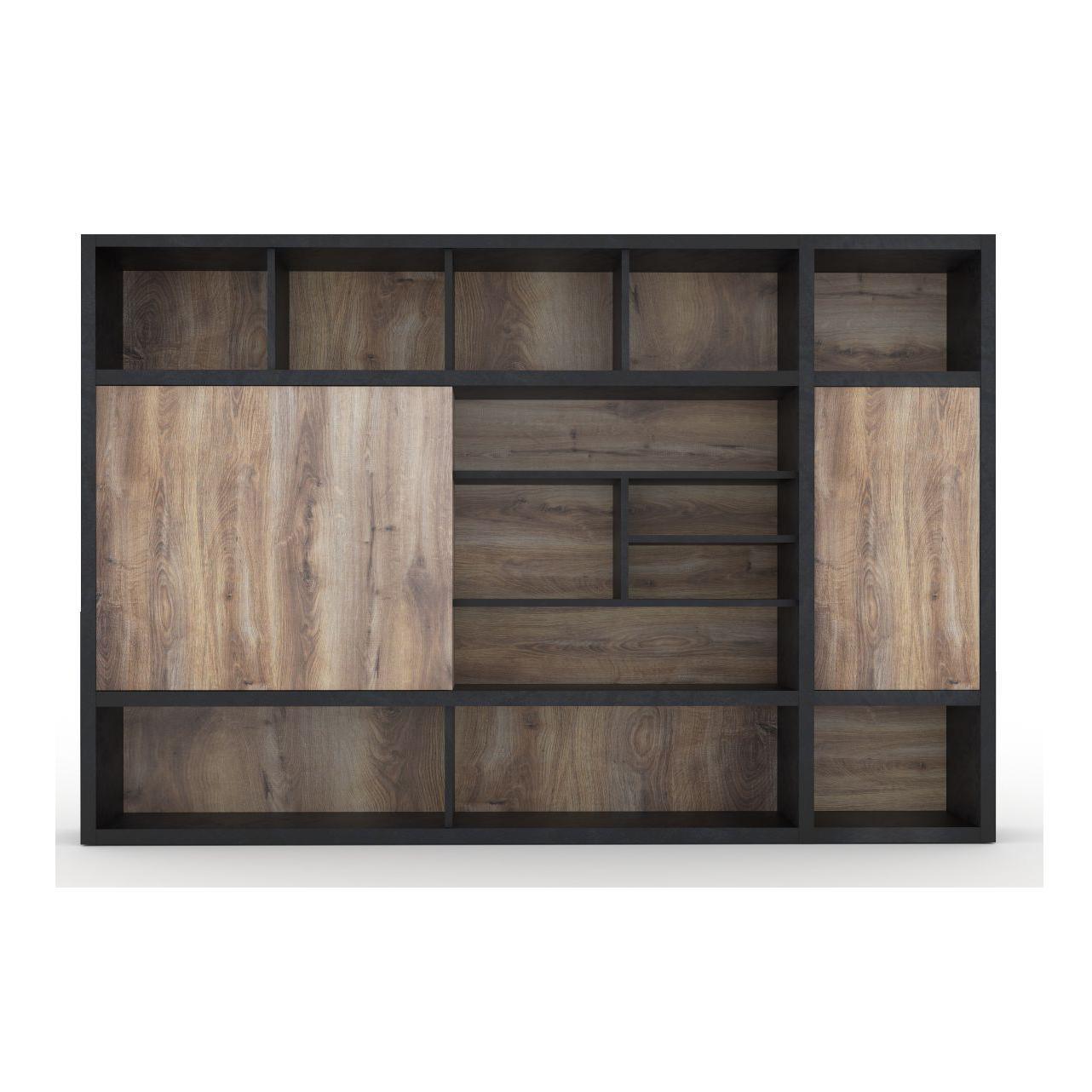 Phoenix Display Unit 3.0M - Warm Oak & Black - Furniture Castle