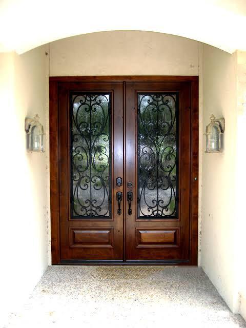 Prestige Main Entry Door Teakwood with Rod Iron - Furniture Castle