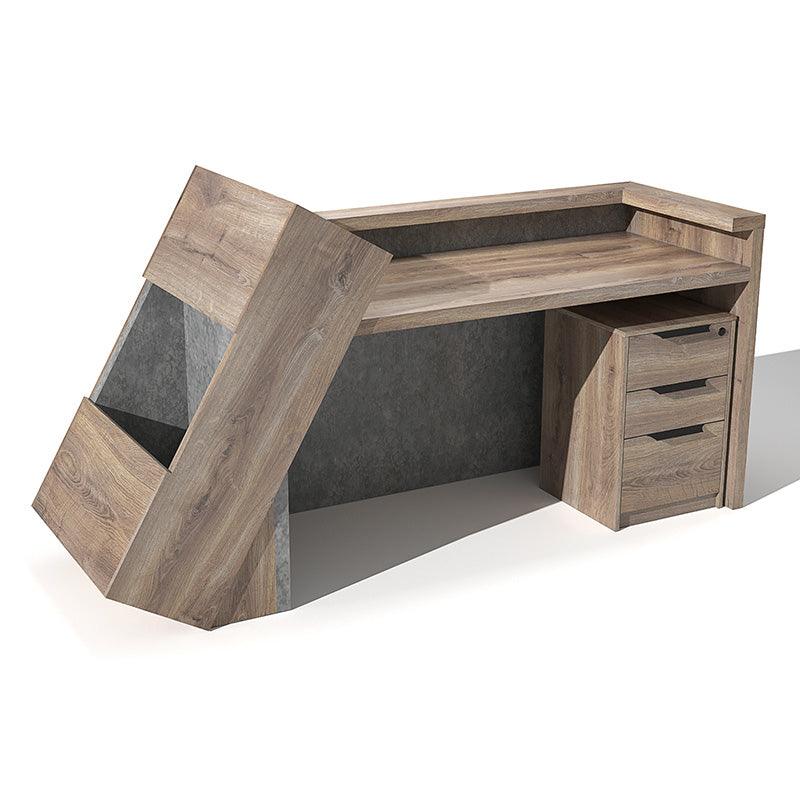 QUADE Reception Desk Left Panel 2.0M - Warm Oak & Concrete Color - Furniture Castle