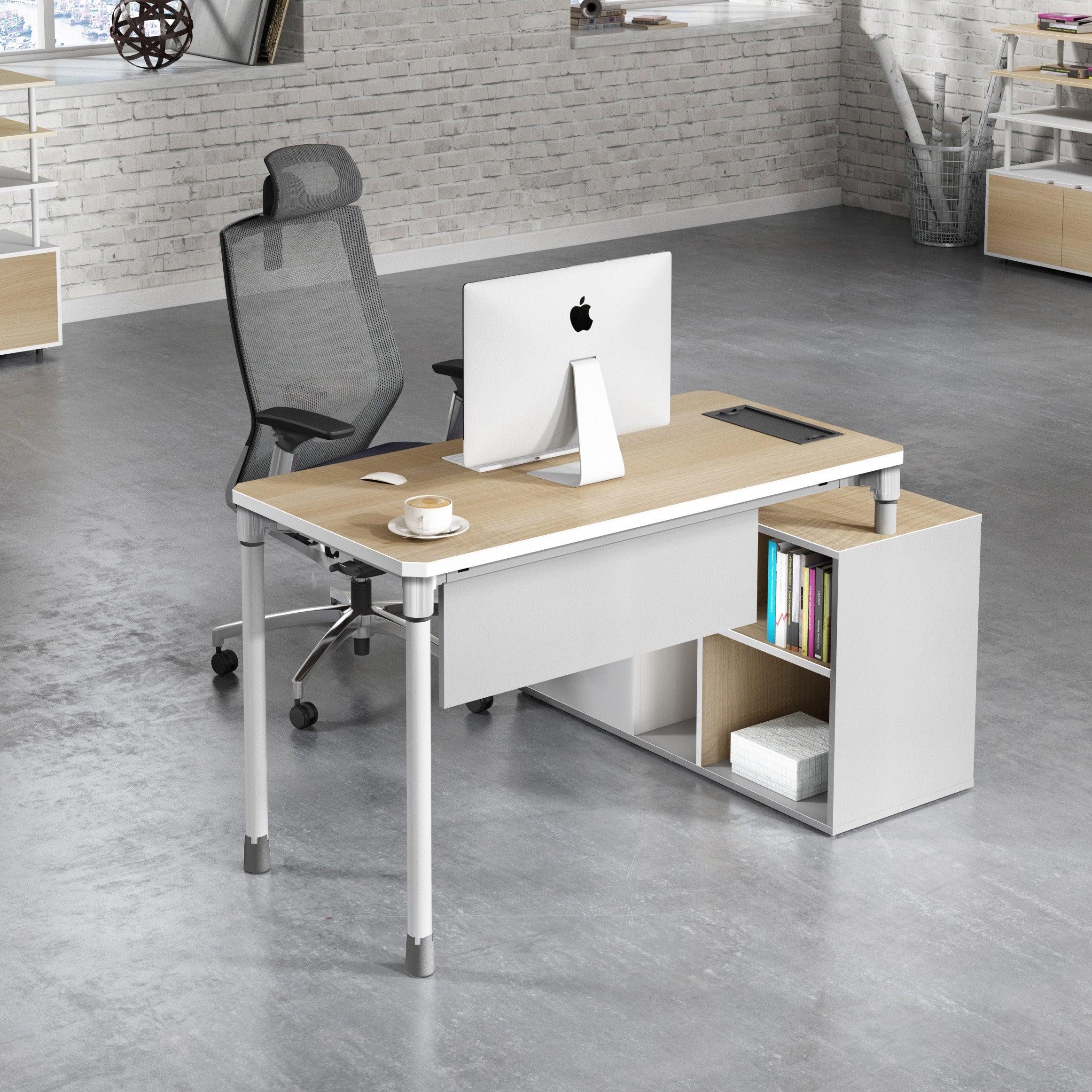 RAVEN SINGLE Workstation 160-180/100cm - Natural White - Furniture Castle